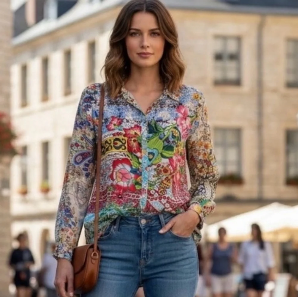 Johnny Was Milla Long Sleeve Floral Patchwork Blouse - Picture 4 of 16